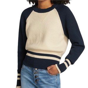 Veronica Beard Ralie Cotton Contrast Raglan Sleeve Crew Neck Ringer Trim Sweater